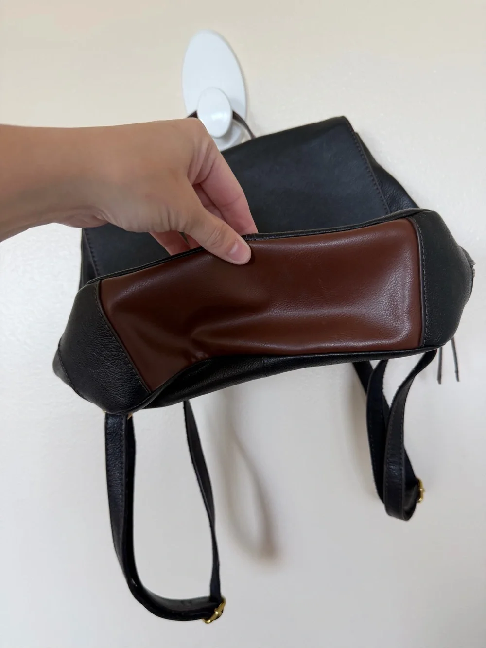 FOSSIL Black Pebbled Leather Backpack with Brown Trim